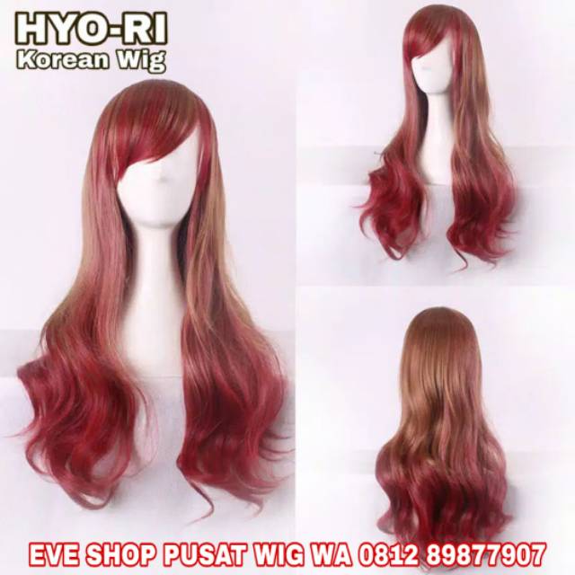WIG WANITA CEWEK PANJANG CURLY WAVE KERITING PONI SAMPING WIG KOREA NATURAL MERAH LOLITA HARAJUKU