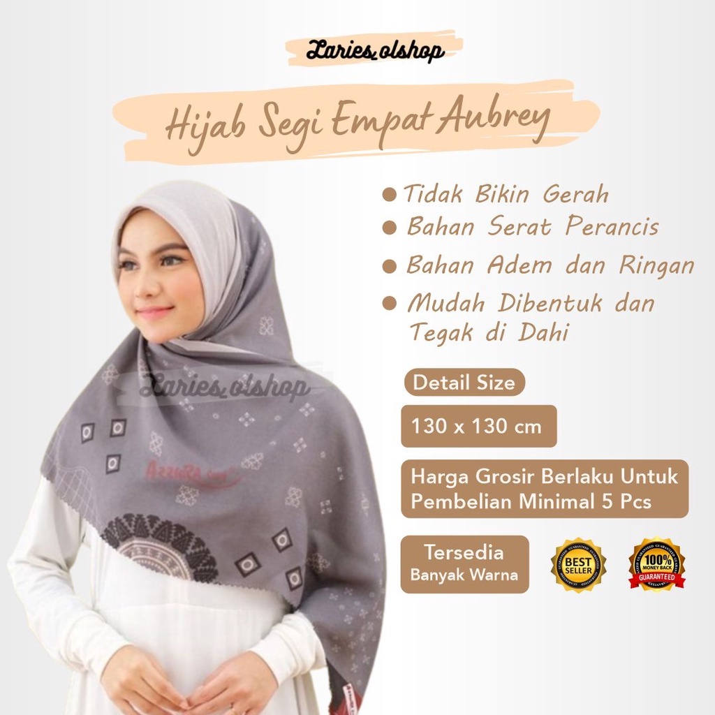 Hijab Segiempat Motif Aubrey Syar'i Lc Kerudung Dewasa Jilbab Serat Prancis  Jumbo Laser Cut Ori Azz