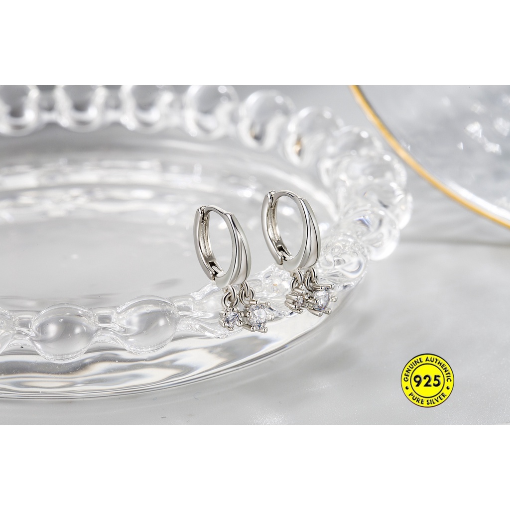 Anting Klip Bahan Sterling Silver Hias Zircon AAA Gaya Simple Untuk Wanita