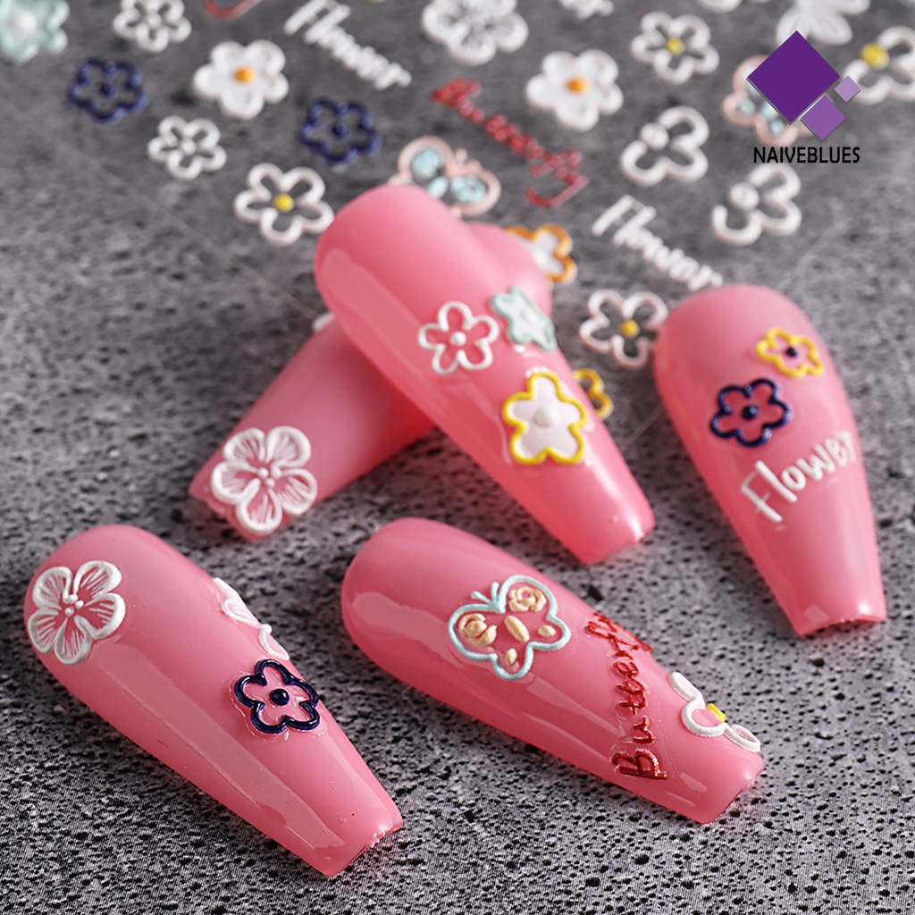 Naiveblue &gt; Stiker Kuku Motif Kupu-Kupu / Hati / Bunga 5D Untuk Dekorasi Nail Art DIY