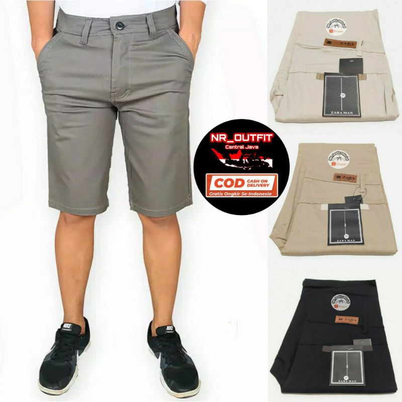 Celana Chino Pendek Pria Keren Casual Shorts Pants Bahan Karet Melar Cinos Zaraman Pendek