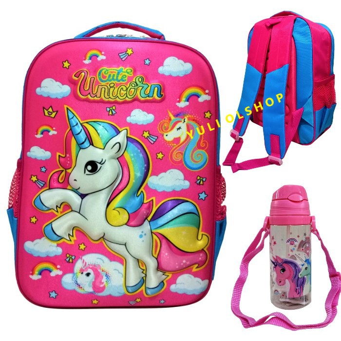 Tas Ransel Anak Perempuan SD UNICORN PINK + Botol Minum