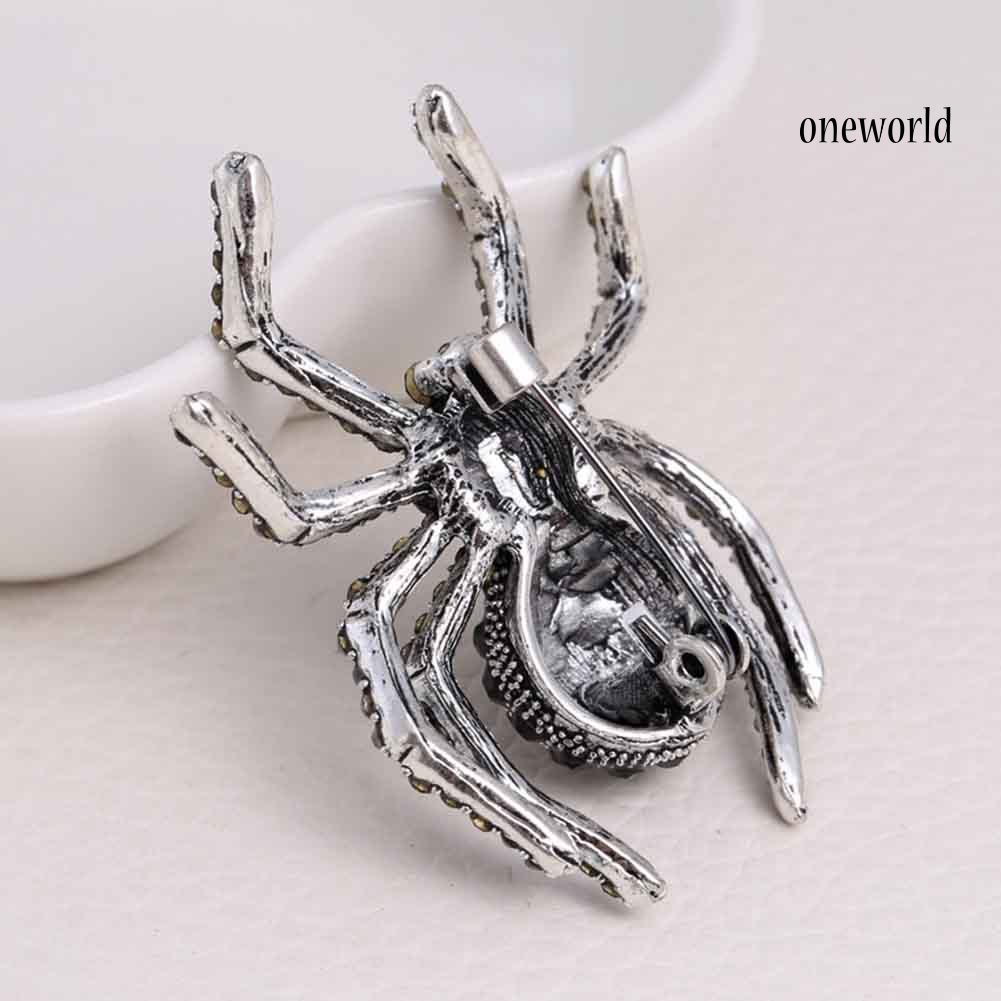 OW@ Vintage Women Rhinestone Inlaid Spider Brooch Pin Bag Badge Lapel Jewelry Gift