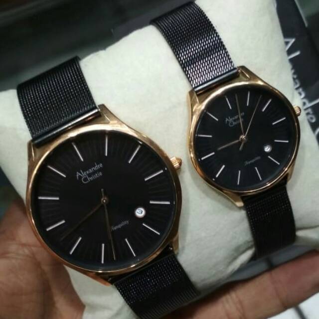 JAM TANGAN COUPLE ALEXANDRE CHRISTIE BLACK ROSGOLD AC PASIR AC8522 ORIGINAL
