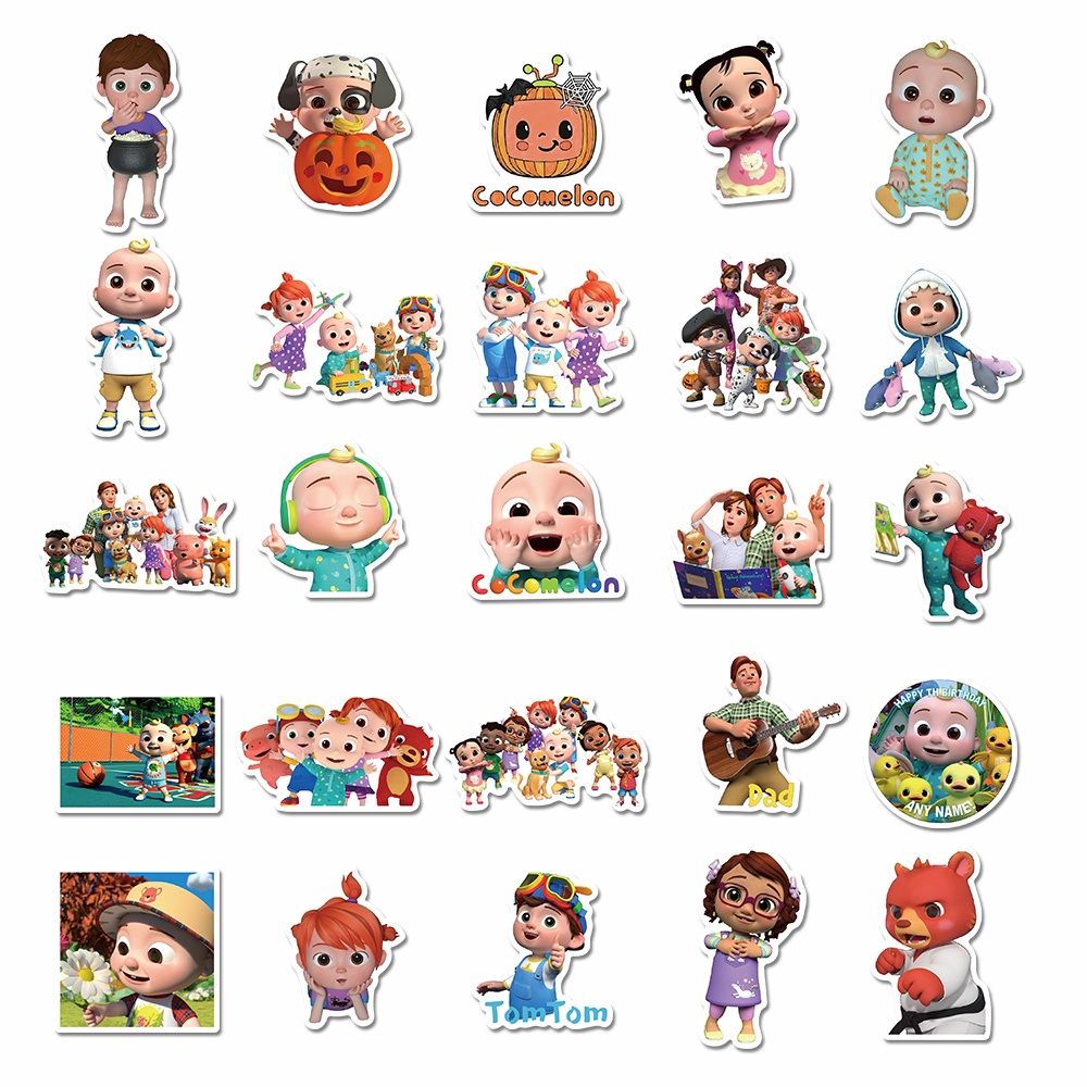 50pcs Stiker Cocomelon 2 Kartun Anti Air Untuk Edukasi Anak