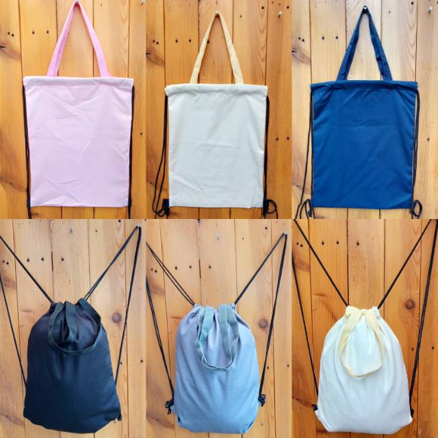 NEW DUAL FUNGSI BISA TOTEBAG  STRINGBAG RANSEL SERUT SABLON | bahan drill polos