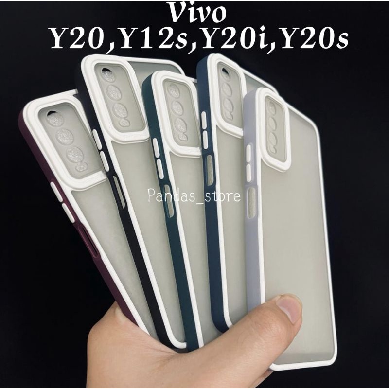 Pro Hybird Vivo Y20, Y12s, Y20i, Y20s Softcase Halus dan Elegan / Pinggiran Garis Putih Keren (Pandas)