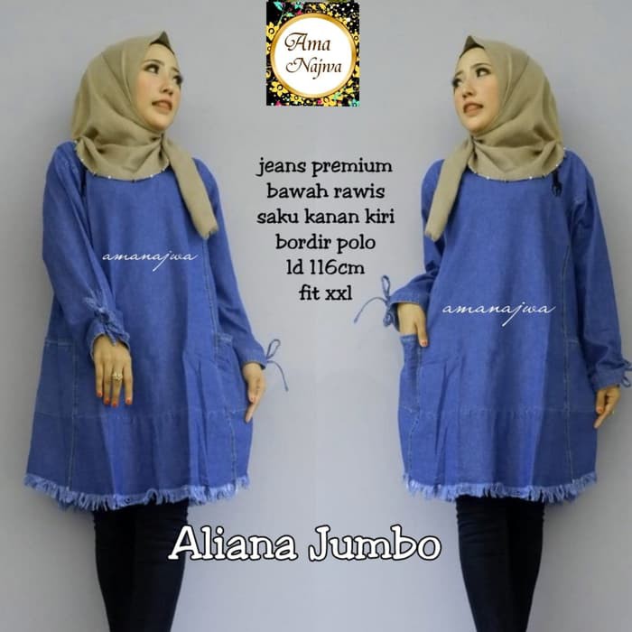 MURAH ATASAN JEANS WANITA aliana jumbo ld 120 cm baju jumbo besar