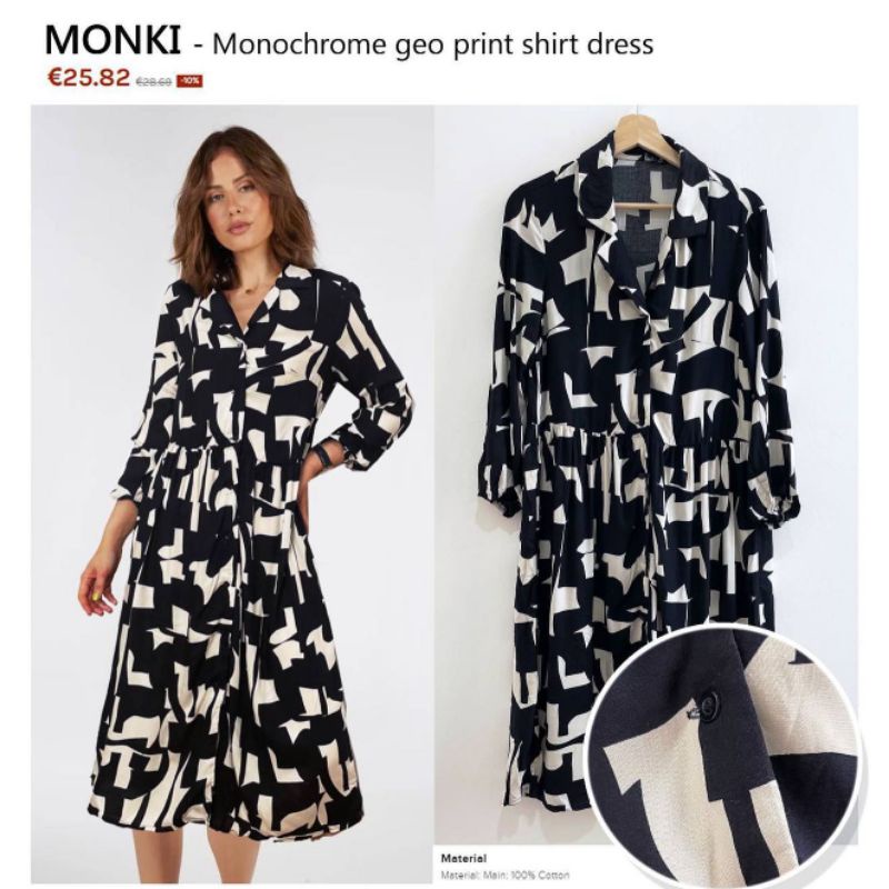 Monki Monochrome Geo Print Shirt Dress