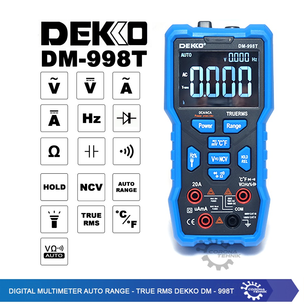 Digital Multimeter Auto Range - True RMS - Dekko DM-998T