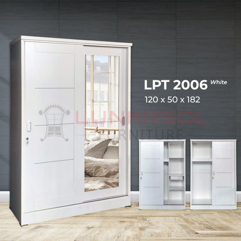lemari sliding putih 2 pintu kayu partikel