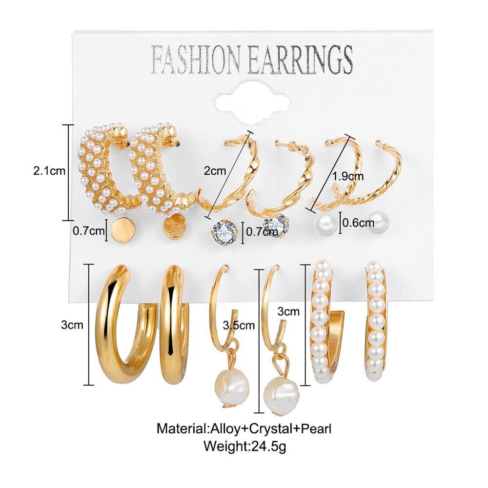 [Elegan] Anting Mutiara Gadis Indah Geometri Sederhana Ular Berbentuk C Anting Berlian Berlian Imitasi Jantung Stud Earrings Perempuan Anting Set