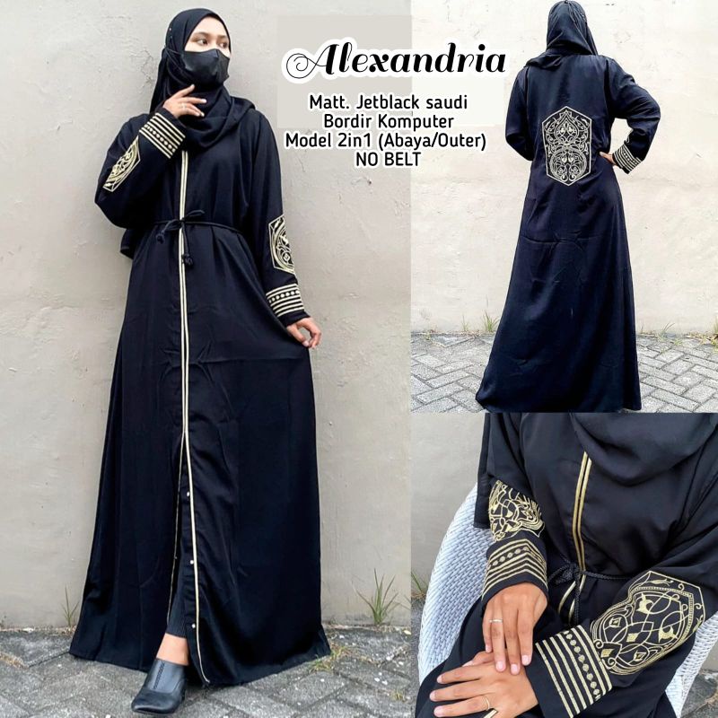 Abaya Bordir Gamis Simpel Dress Maxi Hitam Dubai Alexandria