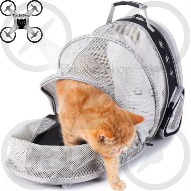 Tas Ransel Transparan Kucing Anjing Cat Dog Astronot Motif Jaring Lipat Capsule Pet Transparant