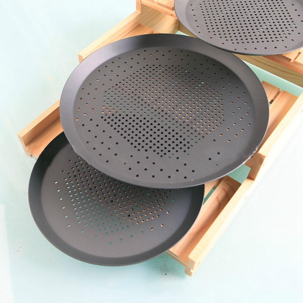 [Elegan] Pizza Pan 8inch Round Bakeware Dapur Crispy Crust Pizza Dengan Lubang