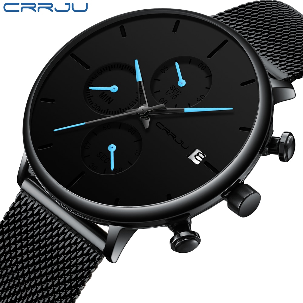 CRRJU CRRJU Jam Tangan Mewah Quartz Analog + Chronograph, Strap Mesh Stainless Steel
