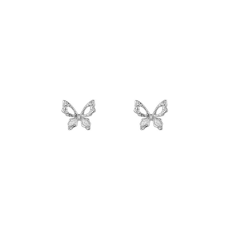 Anting Stud Desain Kupu-Kupu Hollow Warna Silver Gaya Korea Untuk Wanita