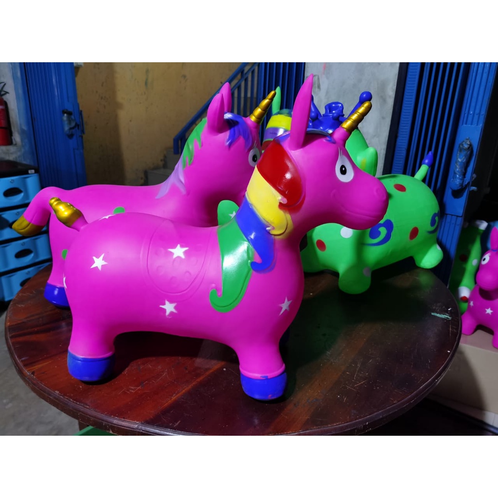 Mainan Edukasi Animal Jumping Unicorn (SNI) Ada Musik Karet TEBAL  Ukuran JUMBO / Mainan Kuda Kudaan anak