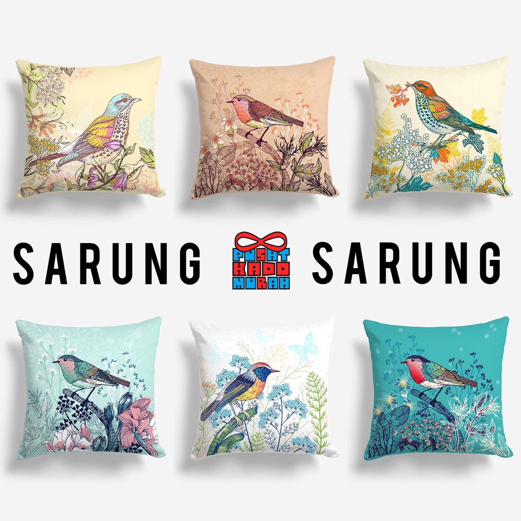 COVER SARUNG Bantal Sofa Print Motif Gambar Burung Bird 40x40 cm - Pusat Kado Murah