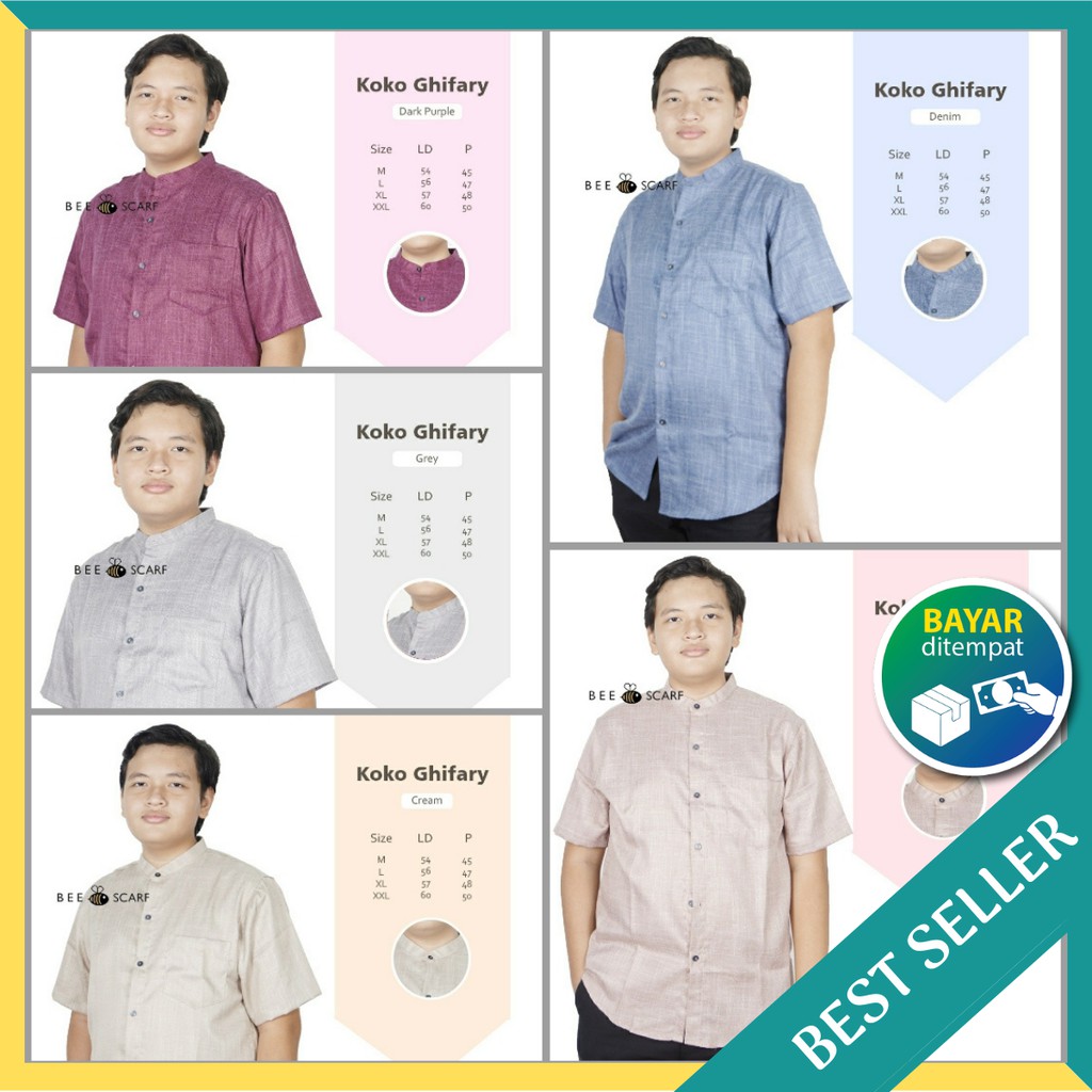 Baju Koko Ghifary By Beescarf - Koko Katun Linen Lengan Pendek - Koko Sholat Casual - COD