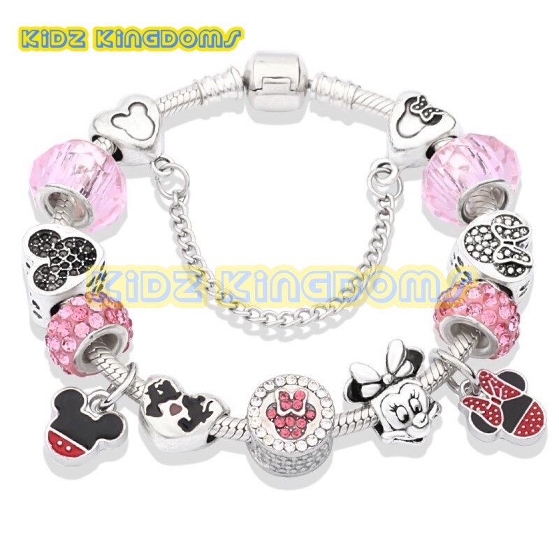 Gelang Charm Crystal Pink Minnie Mickey Bracelet Premium