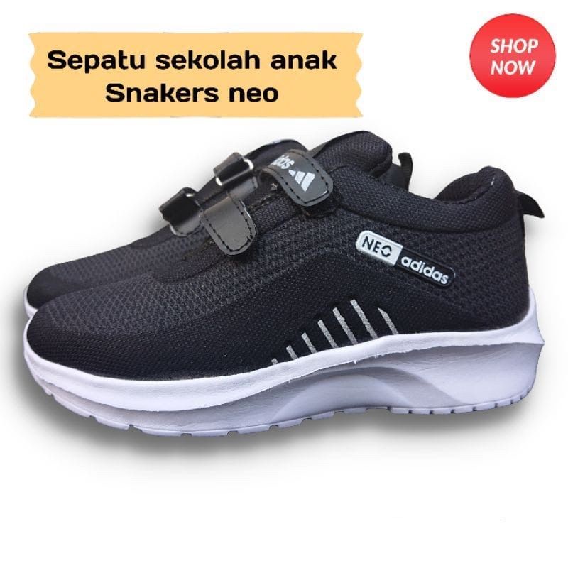 SEPATU ANAK PEREMPUAN LAKI LAKI SEKOLAH SD TK 2 TAHUN IMPORT WARNA HITAM POLOS