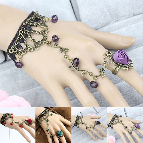 Hu Hu Hu Hu Hu Alat Bantu Pasang Kacamata♡ Gelang Sambung Cincin Bahan Lace Desain Bunga Gaya Retrogothic Untuk Wanita