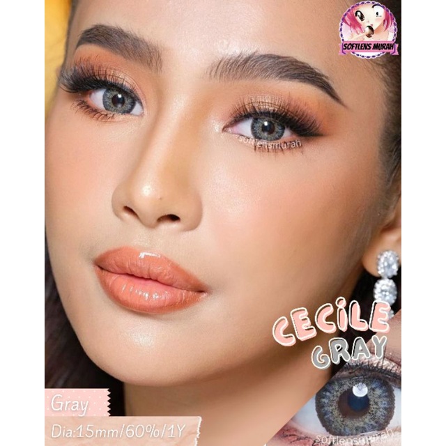 Cecile brown / Gray softlens 15mm big eyes effect gray kehijauan brown orange 60% 1 year