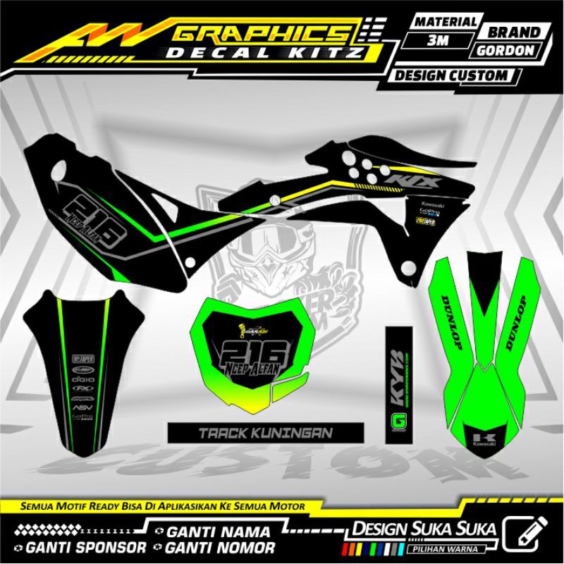 Decal Stiker KLX Gordon Hijau Silver Simple