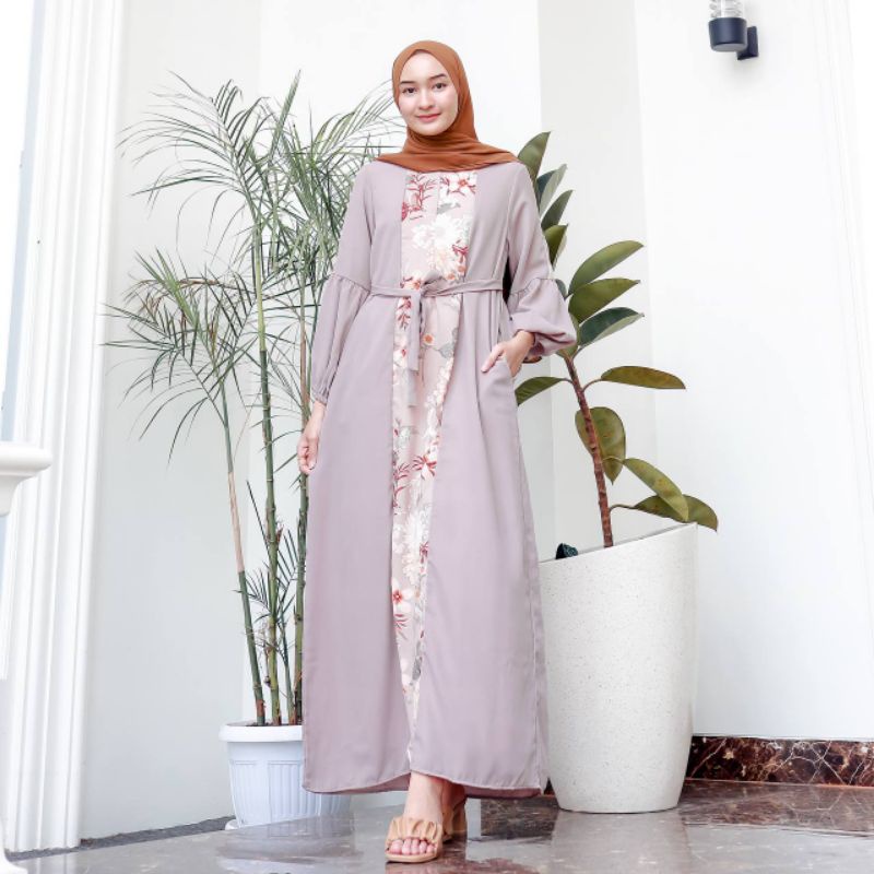 ANETH MAXI -gamis simpel polos kombinasi bunga-