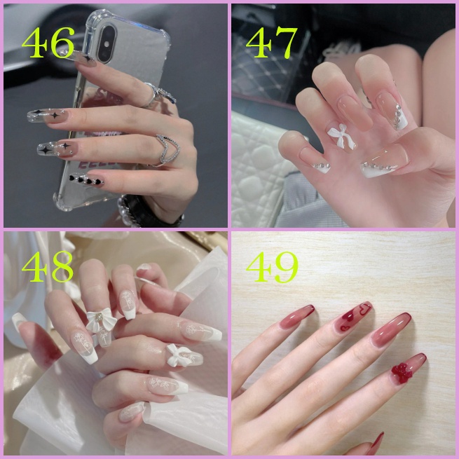 24pcs / Set stiker kuku palsu anti nail air 3d imlek kuku palsu murah pengantin panjang pendek anak bening polos wedding kaki manikur set nail sticker art