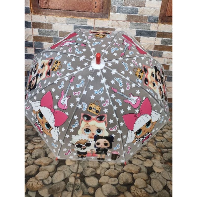 Payung Anak Motif LOL Lucu Transparan Doff Full Print + Pluit