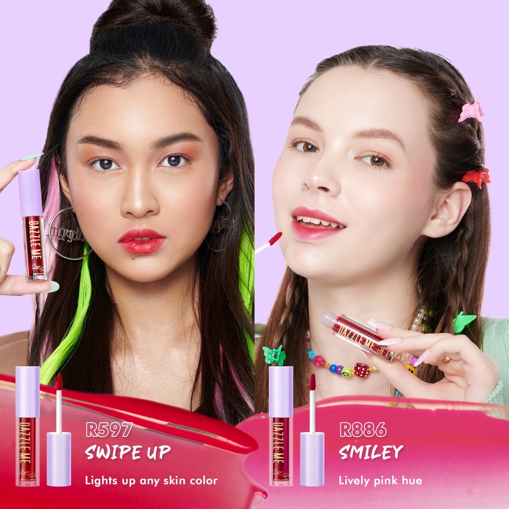 DAZZLE ME Ink-Licious Lip Tint Indonesia / 12 Long Lasting Lightweight Ultra Moist Radiant Effect Natural Waterproof Smudge 2.5g / Swipe Up Touch Down Smiley Oran-Gee / Cosmetic Makeup Make Up Kosmetik Bibir / Lipstick Lipstik LipTint Stain / Ink Licious