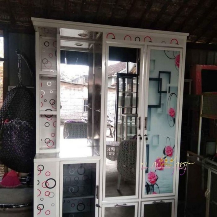 Lemari Pakaian Kaca / Baju Pintu 2 + Meja Rias Minimalis