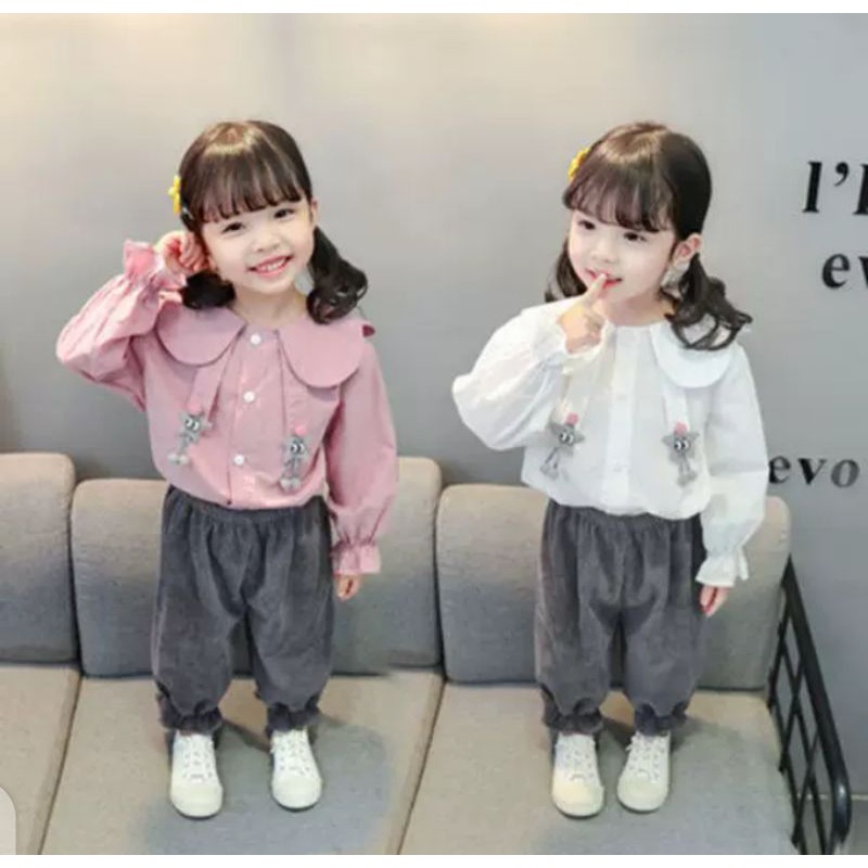Setelan baju anak perempuan import murah - setelan kemeja celana panjang anak  perempuan korea