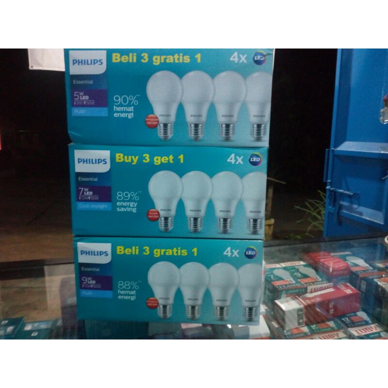 PAKET ISI 4 LAMPU PHILIPS LED ESSENTIAL 5W 7W 9W 11W BUNDLING MULTIPACK