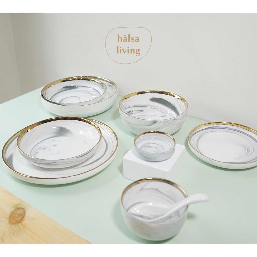 Colly Ceramic Marble Tableware Set / Set Piring Keramik Motif Marble
