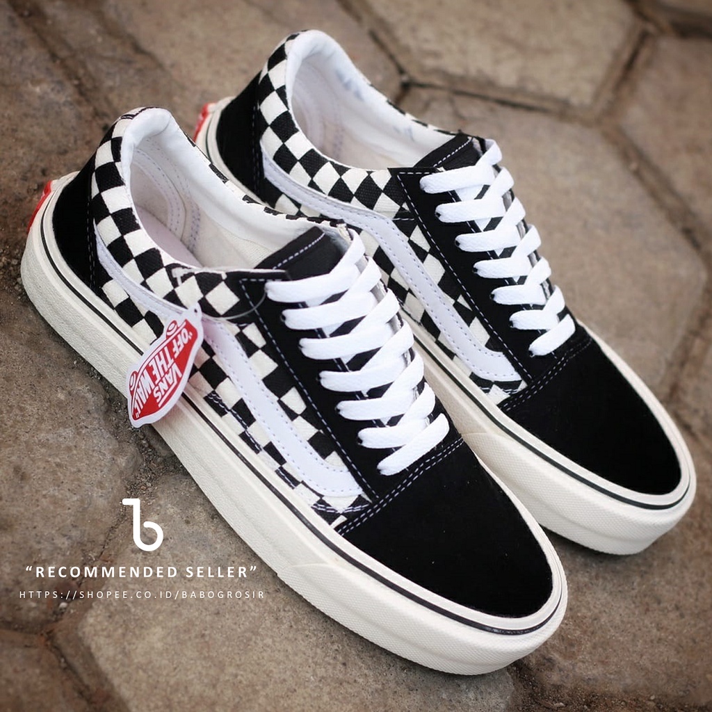 PROMO Vans Oldskool Checkerboard Classic Black White, Waffle DT Anti Slip | Sepatu Sneakers Pria dan Wanita Motif Catur