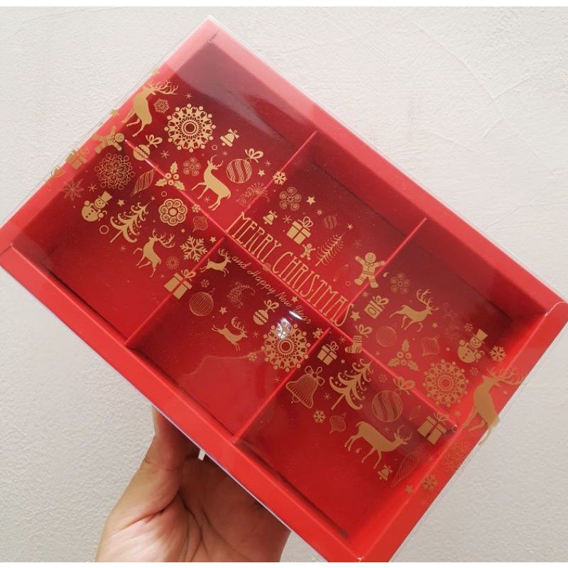 

Dus Kotak mika natal eggtart / pie box sekat 6 & kartu ucapan 22 x15