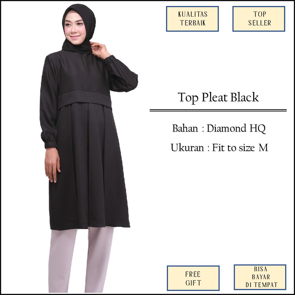 Atasan Tunik Tunic Kuliah Kantor Kerja Warna Hitam Black Polos Resleting Busui Bahan Diamond Size XS