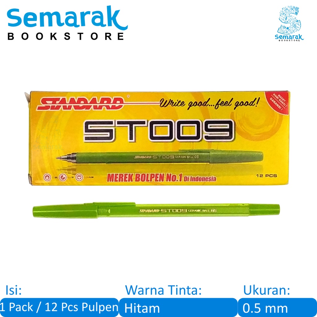 

Standard ST009 Ceramic Ball Pulpen Oil Gel Alfa Tip 0.5 - Hitam [1 Pack / 12 Pcs]