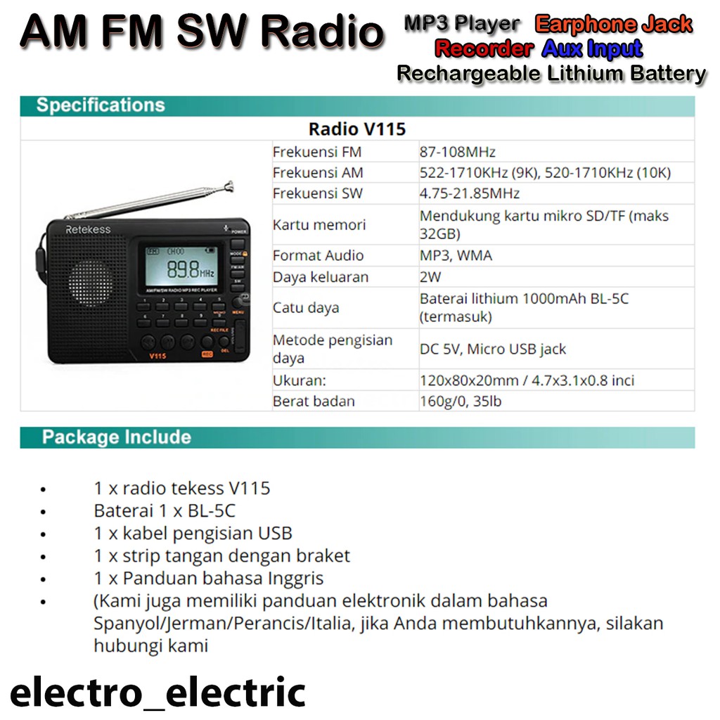 Radio Retekess V115 Mega Bass