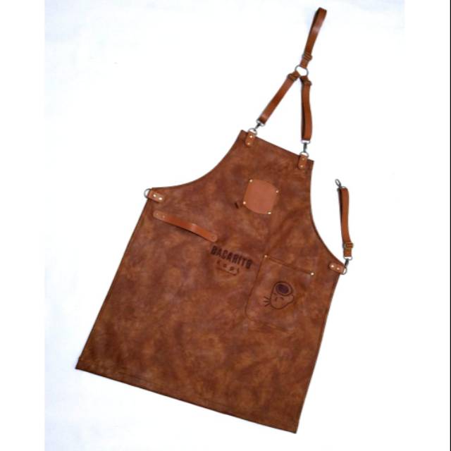 Apron celemek full synthetic leather quantum premium for barista crossback strep leather