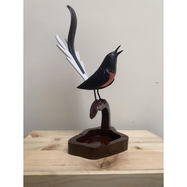 Asbak kayu jati motif burung murai