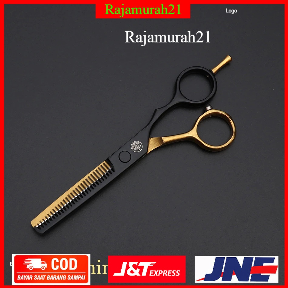Gunting Rambut Professional Barber Hairdressing Scissors Thinning 5.5 Inch - 440C - Black Gold