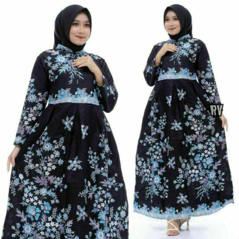 PROMO BATIK COUPLE KELUARGA SARIMBIT sania ruffle batik ori ndoro jowi motif CIBULAN BIRU-GAMIS DEWASA