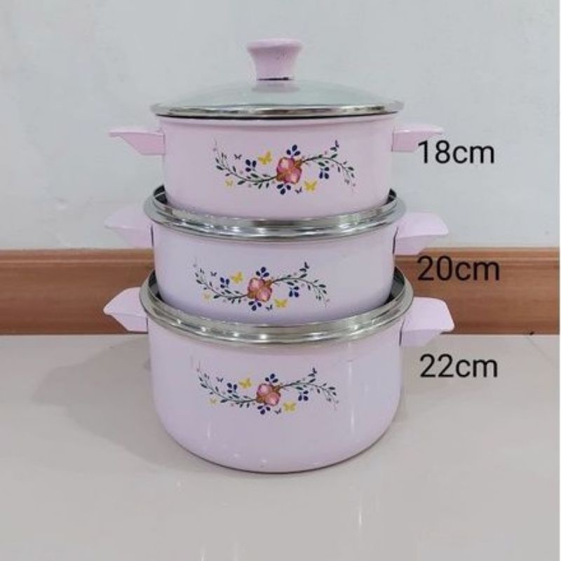 Panci set maxim innova stenlis stainless steel tebal enamel pink kuning hijau biru cantik kado hampe