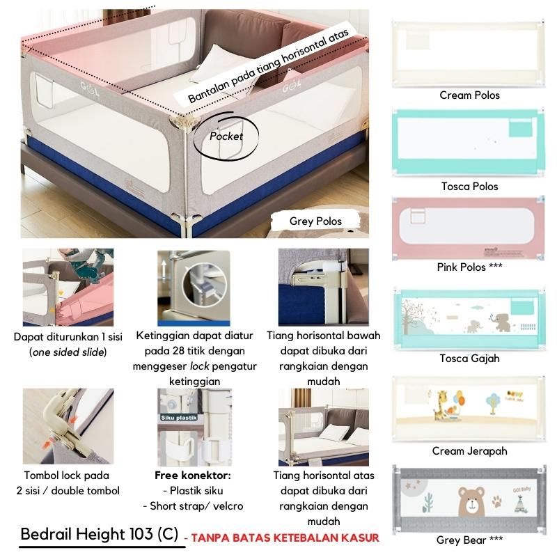 GOL Baby Bedrail Pembatas Pengaman Pagar Kasur Ranjang Tidur Bayi Anak Bed Rail Fence Safety Safe Guard