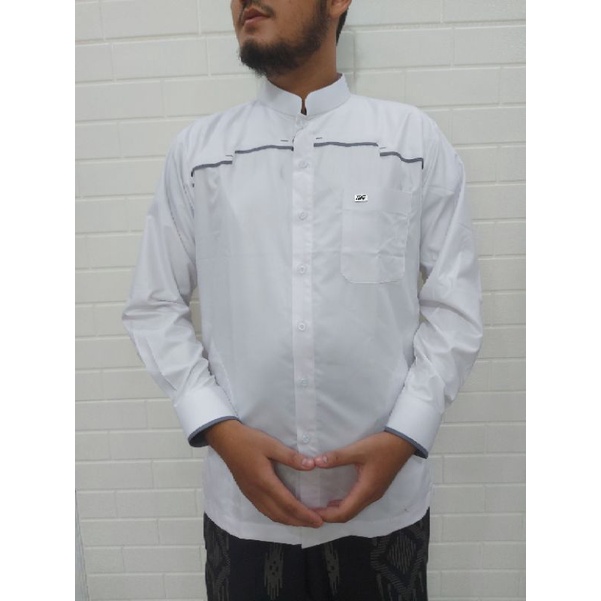 Baju Koko Busana Muslim Pria Al-Wafa/AWF Platinum 001745 Putih Emboss Lengan Panjang Manset