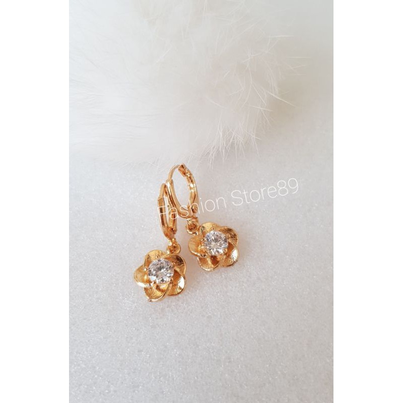 Edisi Terbatas Anting Bunga Dengan Permata putih fashion impor xuping perhiasan lapis emas 18k